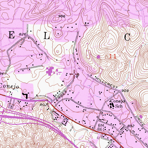 Topographic Map of Hillcrest Christian School, CA