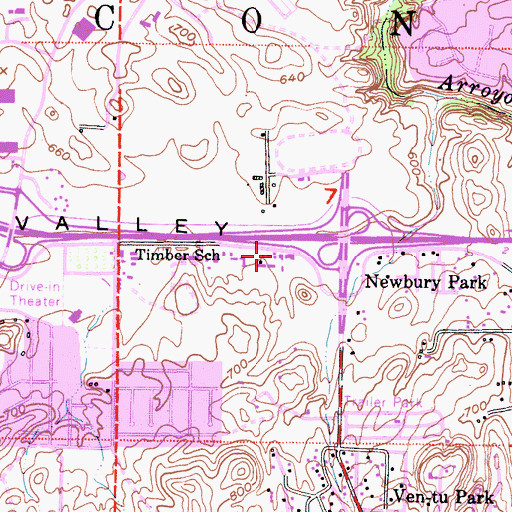 Topographic Map of Newbury Park Shopping Center, CA