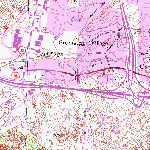 Topographic Map of Sun Plaza Shopping Center, CA