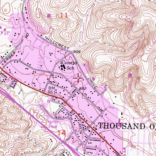 Topographic Map of Temple Adat Elohim, CA