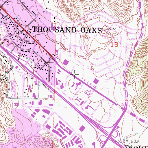 Topographic Map of Evergreens Shopping Center, CA
