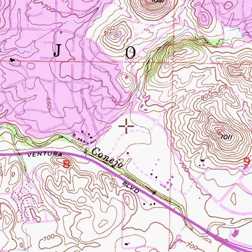 Topographic Map of Oaks Shopping Center, CA