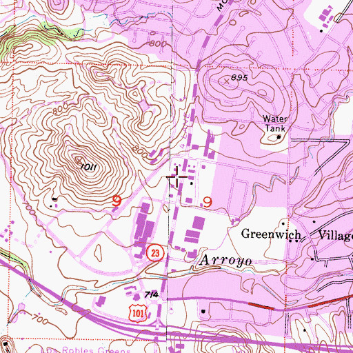 Topographic Map of Village Square Shopping Center, CA