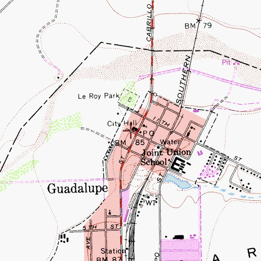 Topographic Map of Guadalupe Post Office, CA