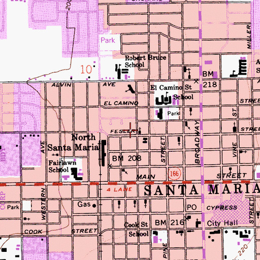 Topographic Map of Foursquare Church of Santa Maria, CA