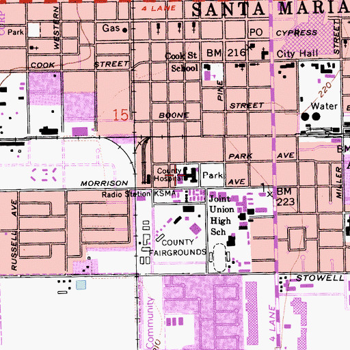 Topographic Map of Santa Maria Hospital, CA