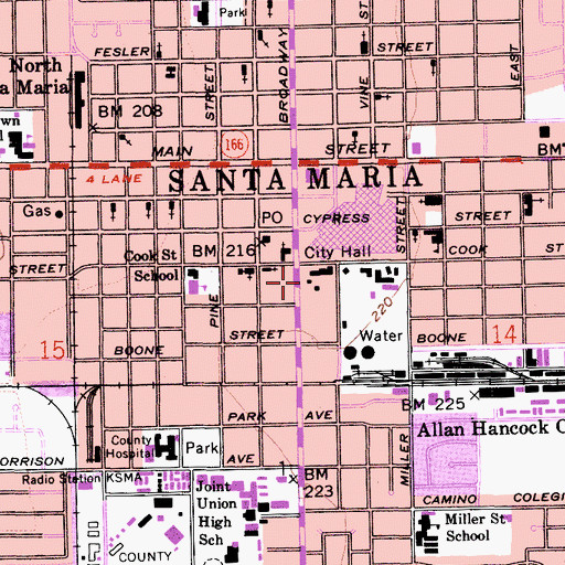 Topographic Map of Santa Maria Public Library, CA