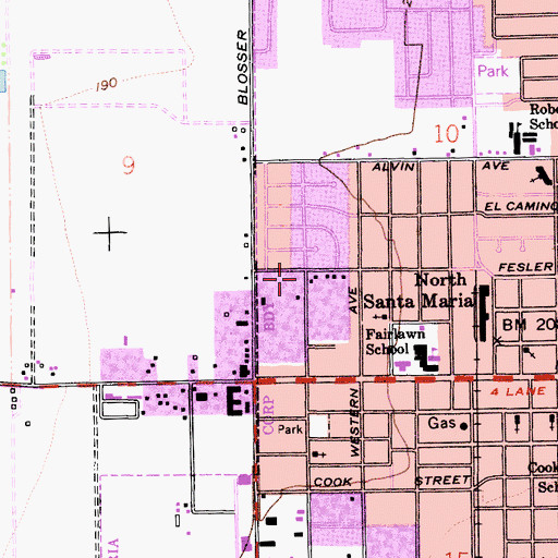 Topographic Map of First Southern Baptist Church, CA