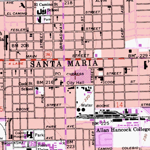 Topographic Map of Santa Maria Town Center Shopping Center, CA