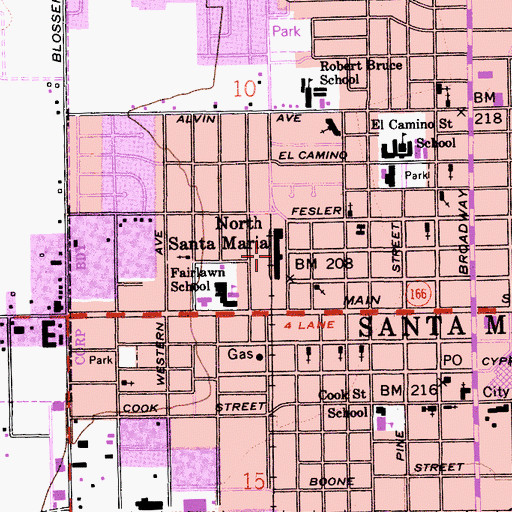 Topographic Map of Town and Country Shopping Center, CA