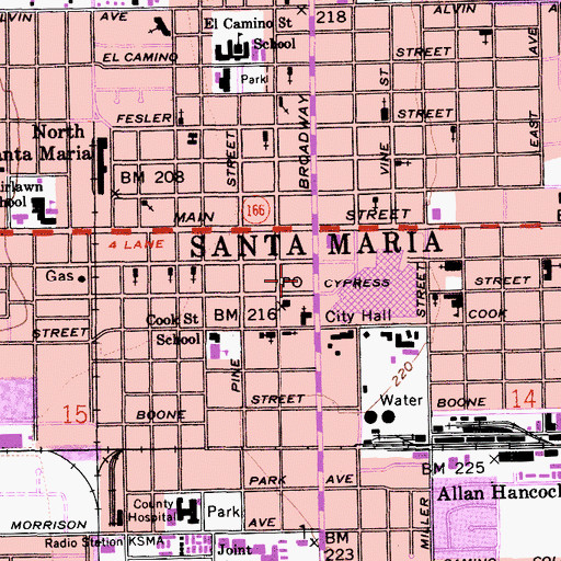 Topographic Map of Town Center West Shopping Center, CA