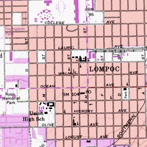 Topographic Map of Anderson Recreation Center, CA