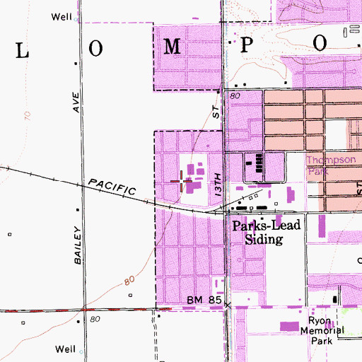 Topographic Map of Clarence Ruth Elementary School, CA