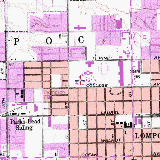 Topographic Map of Lompoc Adult School, CA