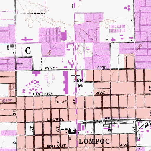 Topographic Map of Lompoc Plaza Shopping Center, CA