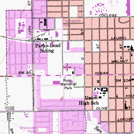 Topographic Map of Lompoc Village, CA
