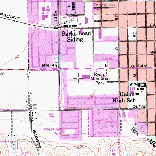 Topographic Map of Westside Shopping Center, CA