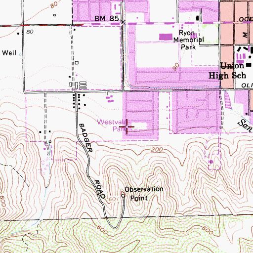 Topographic Map of Westvale Park, CA
