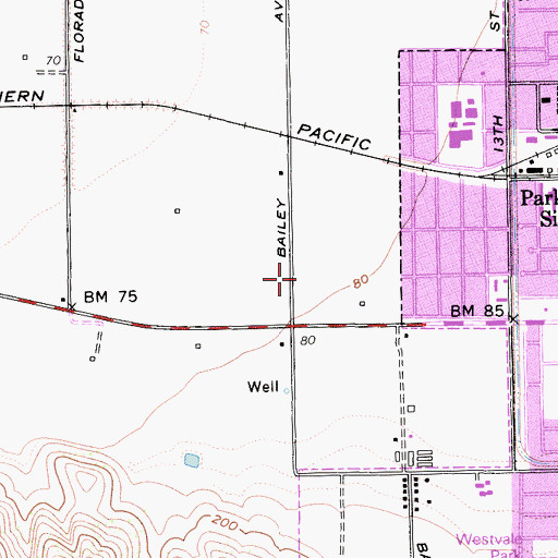 Topographic Map of Beacon Freewill Baptist Church, CA