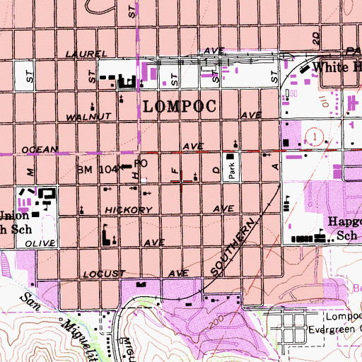 Topographic Map of Bethany Lutheran Church, CA