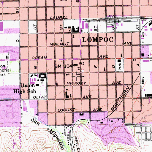 Topographic Map of First Church of Christ Scientist, CA
