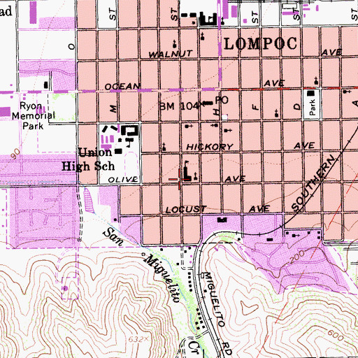 Topographic Map of La Purisima Catholic Church, CA