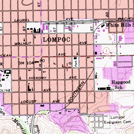 Topographic Map of Lompoc City Hall, CA