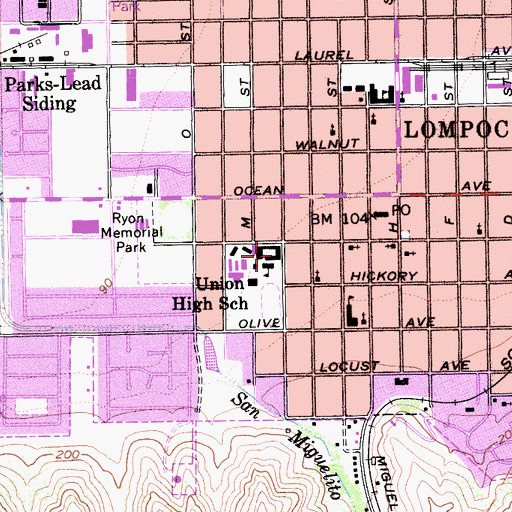 Topographic Map of Lompoc Civic Auditorium, CA