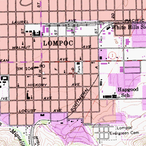 Topographic Map of Lompoc Civic Center, CA