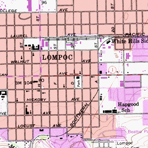 Topographic Map of Lompoc Foursquare Church, CA