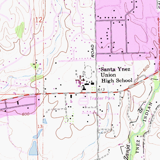 Topographic Map of Refugio High School, CA