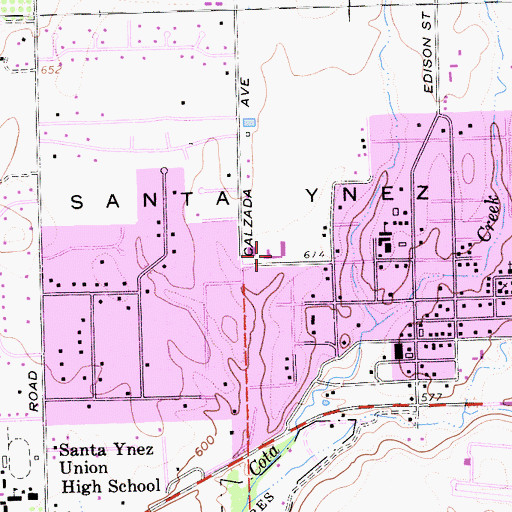 Topographic Map of Santa Ynez Elementary School, CA