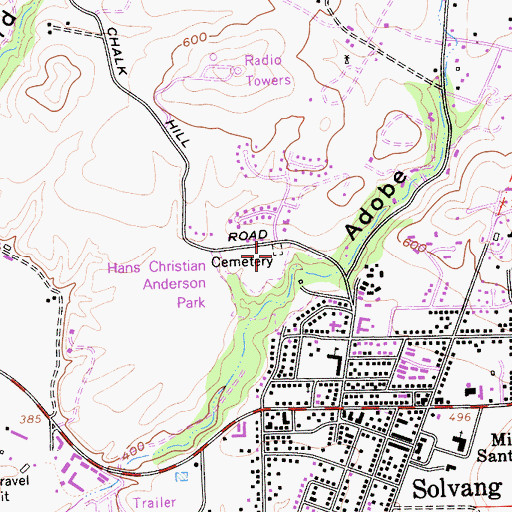 Topographic Map of Solvang Cemetery, CA