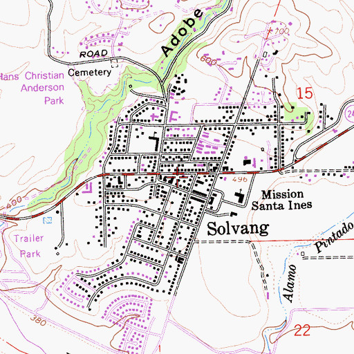 Topographic Map of Solvang Park, CA