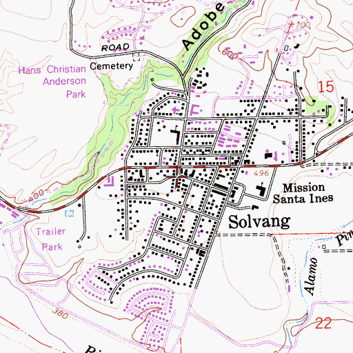 Topographic Map of Solvang Visitors Center, CA