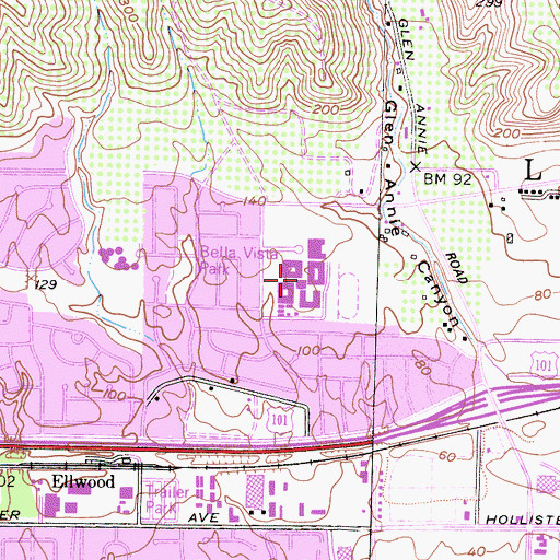 Topographic Map of Dos Pueblos High School, CA