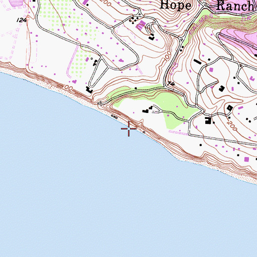 Topographic Map of Hope Ranch Private Beach, CA