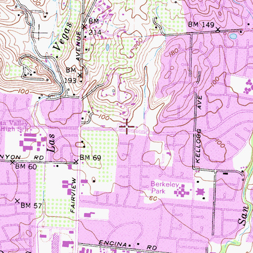 Topographic Map of Cathedral Oaks Tennis Club, CA
