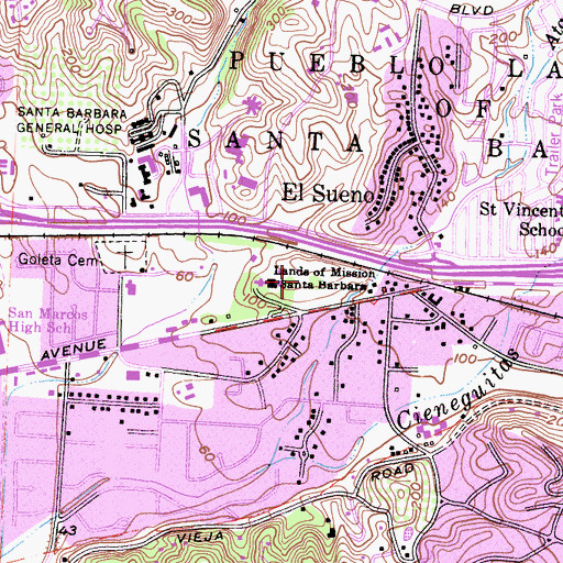 Topographic Map of La Patera Catholic Cemetery, CA