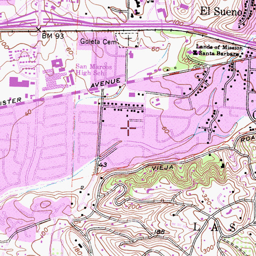 Topographic Map of Santa Barbara Adventist School, CA