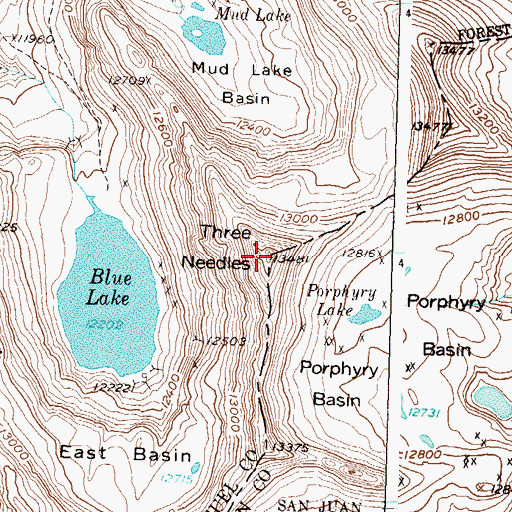 Topographic Map of Three Needles, CO