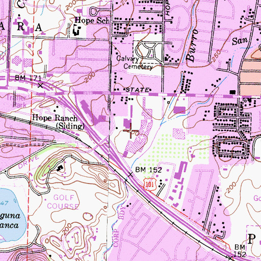 Topographic Map of La Cumbre Plaza Shopping Center, CA
