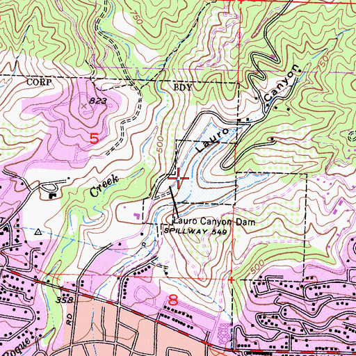 Topographic Map of Lauro Reservoir, CA