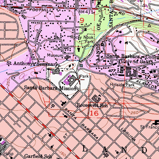 Topographic Map of Mission Historical Park, CA