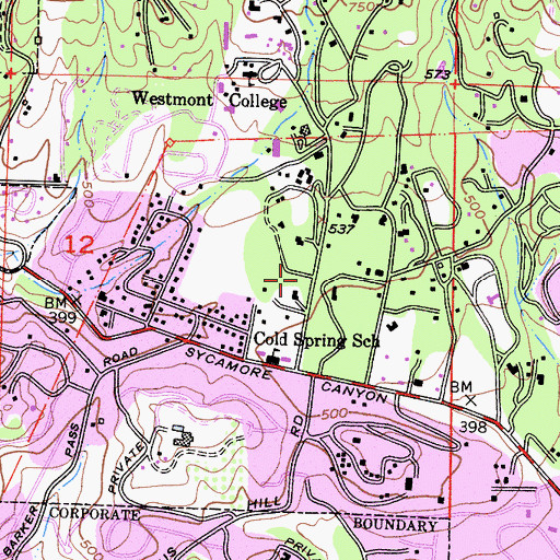 Topographic Map of Montecito Covenant Church, CA