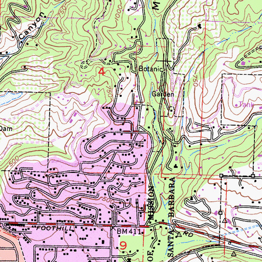 Topographic Map of Santa Barbara Buddhist Priory, CA
