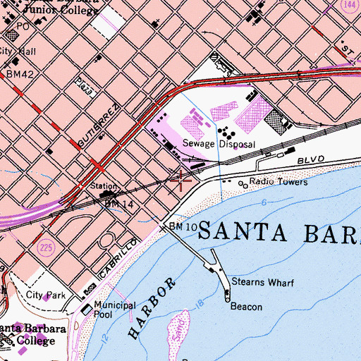 Topographic Map of Santa Barbara Visitors Information Center, CA