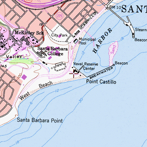 Topographic Map of Santa Barbara Yacht Club, CA