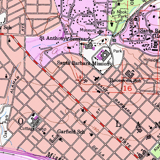 Topographic Map of Notre Dame Academy of Santa Barbara, CA