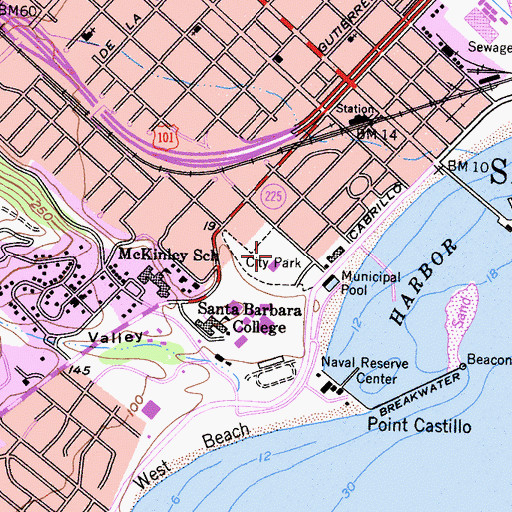 Topographic Map of Plaza del Mar, CA